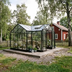 T-format växthus 12,4 m² | 4 mm säkerhetsglas & 6 mm polykarbonat | 5 års ramgaranti