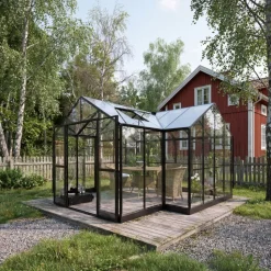 T-format växthus 12,4 m² | 4 mm säkerhetsglas & 6 mm polykarbonat | 5 års ramgaranti
