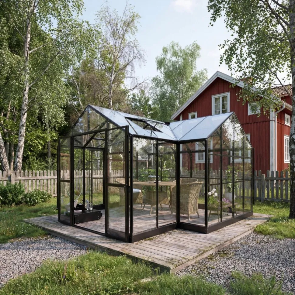 T-format växthus 12,4 m² | 4 mm säkerhetsglas & 6 mm polykarbonat | 5 års ramgaranti