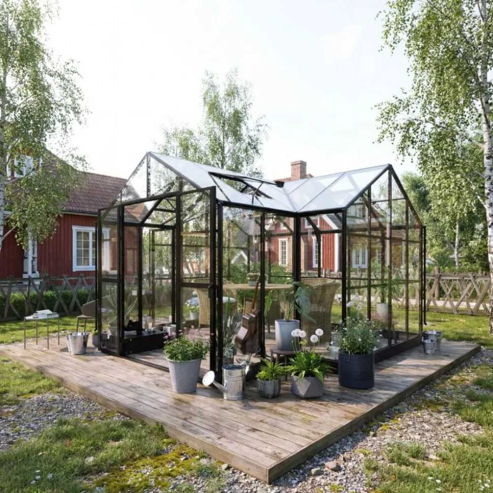 T-format växthus 12,4 m² | 4 mm säkerhetsglas & 6 mm polykarbonat | 5 års ramgaranti