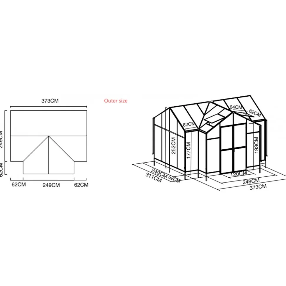 T-format växthus 11,6 m² | 4 mm säkerhetsglas | 5 års ramgaranti