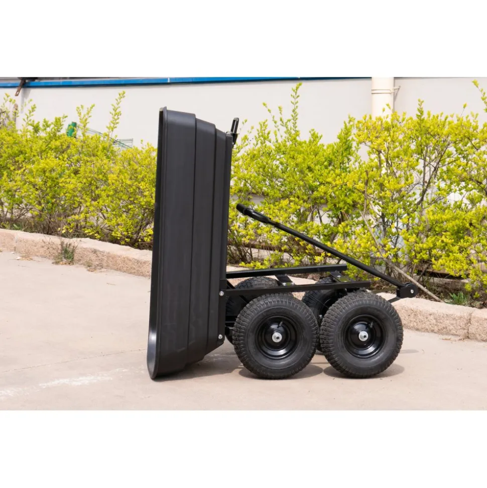Tippbar trädgårdsvagn 125L | 350kg | Hållbar stålram | Svart