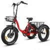 Trehjulig elcykel | Fatbike-däck | 6 växlar Shimano | 250W  13Ah | Röd