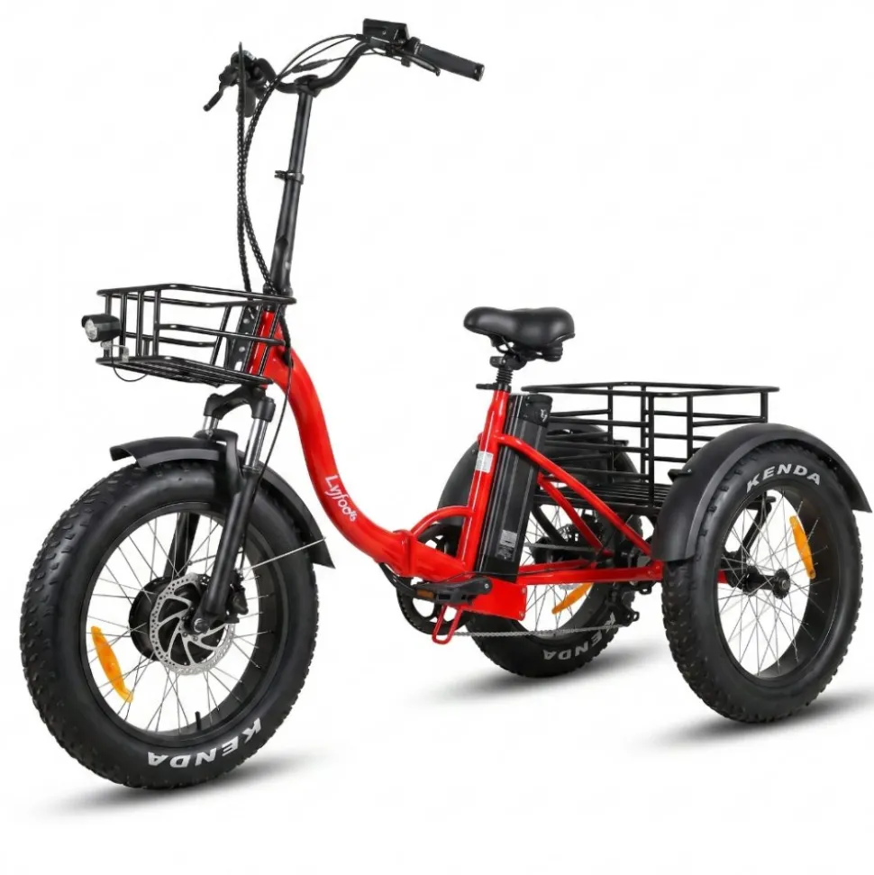 Trehjulig elcykel | Fatbike-däck | 6 växlar Shimano | 250W 13Ah | Röd
