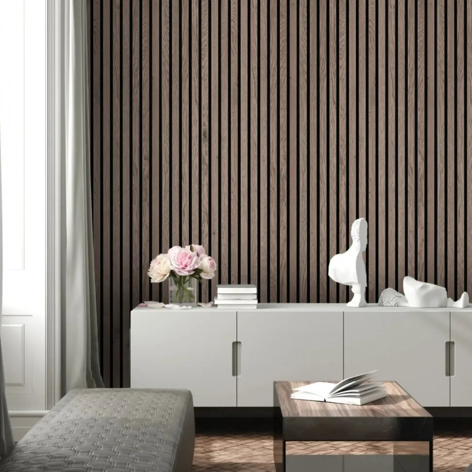 Trälamell akustikpaneler | 2400x600x21mm | Valnöt
