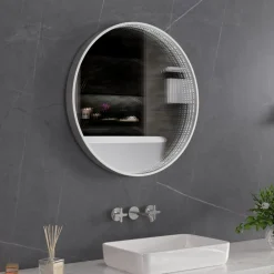 Tunnel-spegel 60 cm | Silver aluminiumram | LED-belysning med dimmer