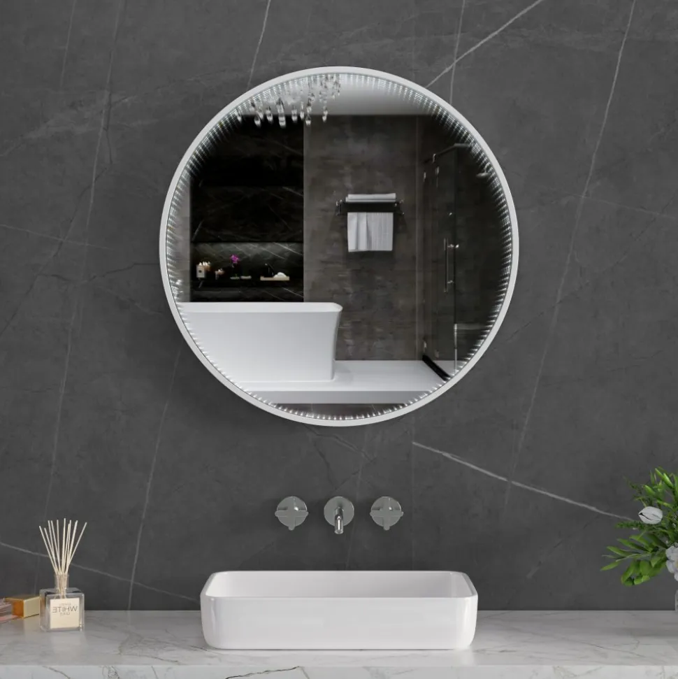 Tunnel-spegel 60 cm | Silver aluminiumram | LED-belysning med dimmer