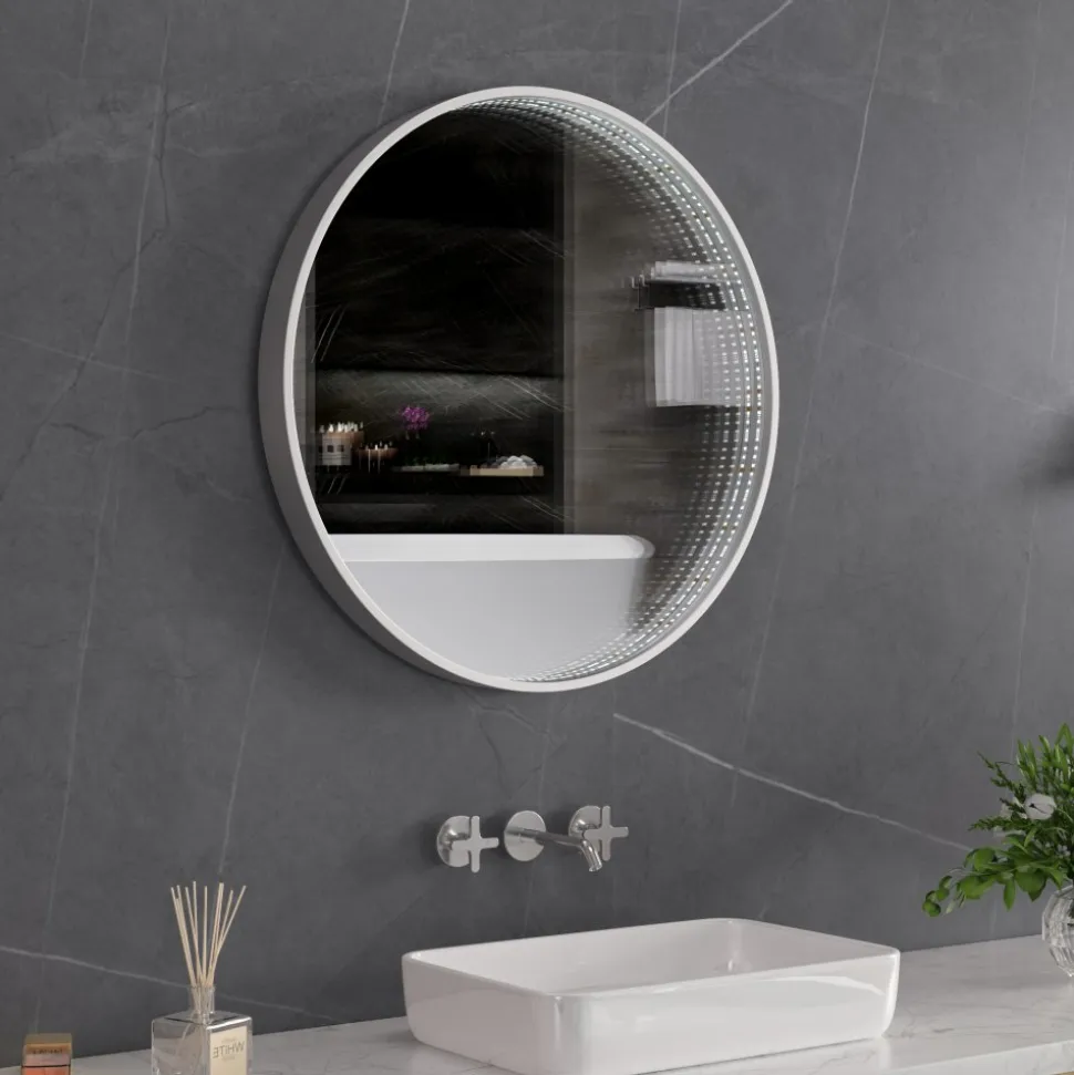 Tunnel-spegel 60 cm | Silver aluminiumram | LED-belysning med dimmer