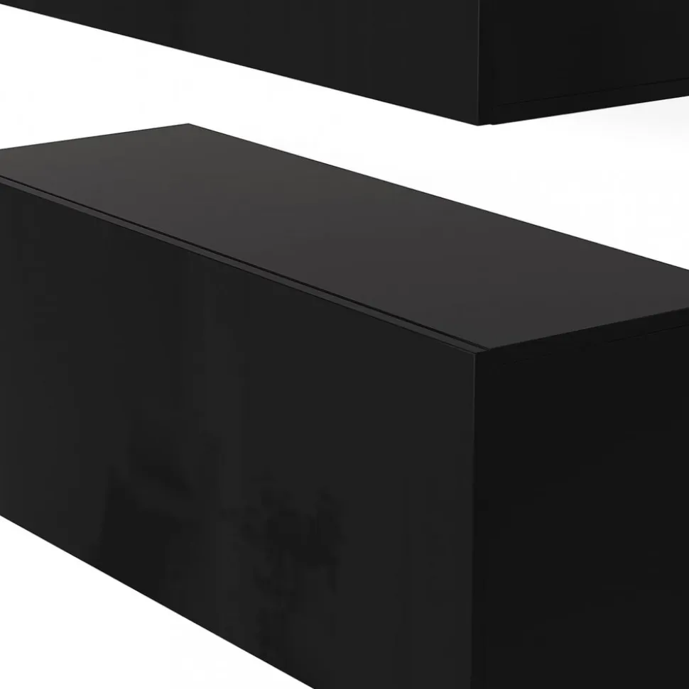 Tv-bänk inkl. hyllor 41x240 cm | Vägghängd | Badachro - Svart
