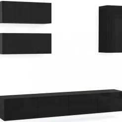 Tv-bänk inkl. hyllor 41x240 cm | Vägghängd | Badachro - Svart