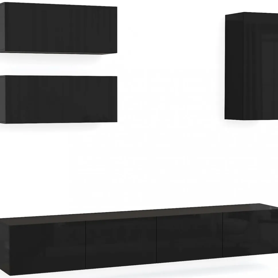 Tv-bänk inkl. hyllor 41x240 cm | Vägghängd | Badachro - Svart