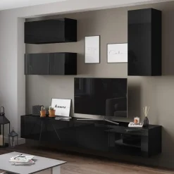 Tv-bänk inkl. hyllor 41x240 cm | Vägghängd | Badachro - Svart