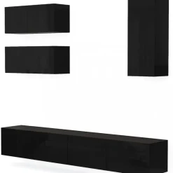 Tv-bänk inkl. hyllor 41x240 cm | Vägghängd | Badachro - Svart