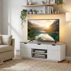TV-bänk med rymlig förvaring | Vit/grå | Malte