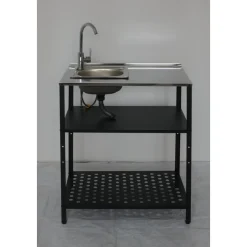 Tvättställ i galvaniserat stål med handfat & kran | Utomhus | 80×50×90 cm