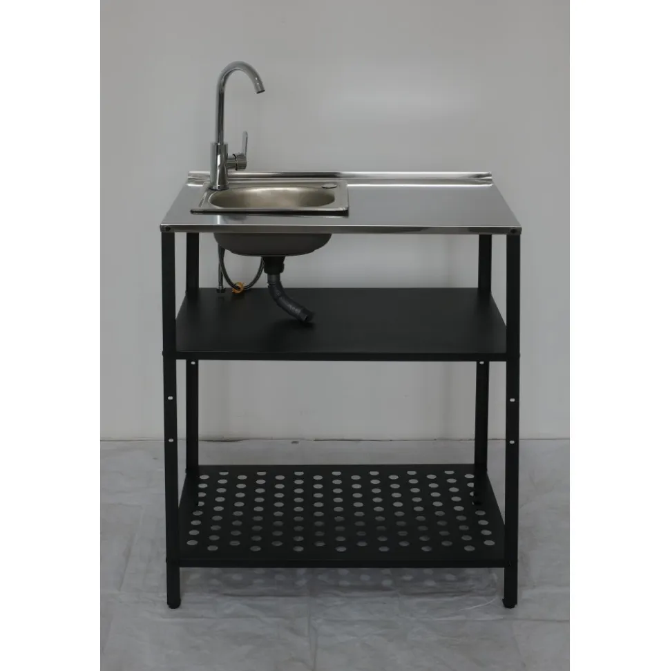 Tvättställ i galvaniserat stål med handfat & kran | Utomhus | 80×50×90 cm