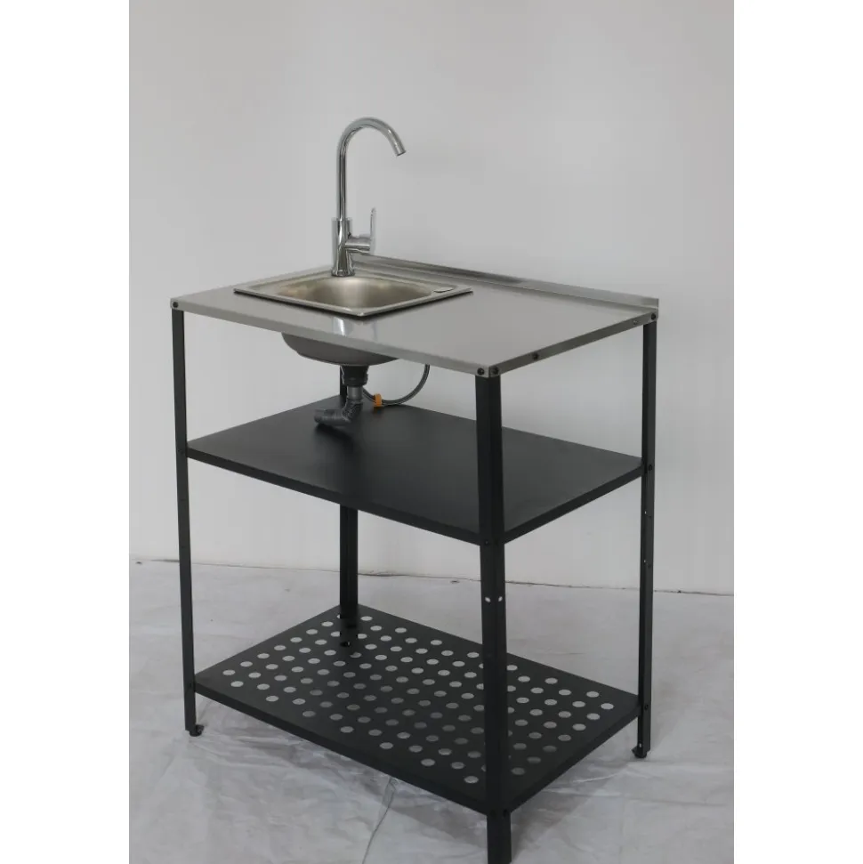 Tvättställ i galvaniserat stål med handfat & kran | Utomhus | 80×50×90 cm