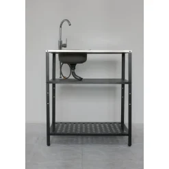 Tvättställ i galvaniserat stål med handfat & kran | Utomhus | 80×50×90 cm