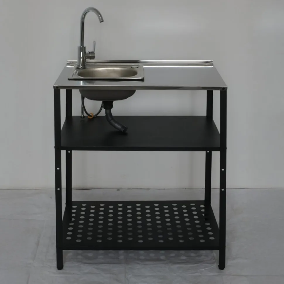 Tvättställ i galvaniserat stål med handfat & kran | Utomhus | 80×50×90 cm