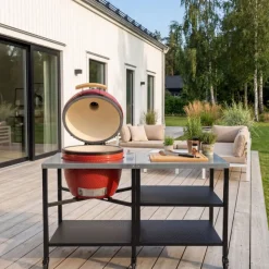 Utekök Kamadogrill AU-21 (47 cm)  Vinröd | Keramisk grill med integrerad arbetsstation