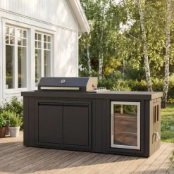 Utekök med kylskåp | Gasolgrill i rostfritt stål med keramisk bänkskiva & infraröd brännare | Alaska Blackline
