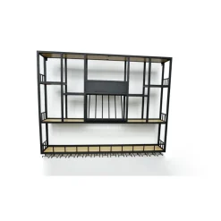 Vägghängd barhylla i svart metall | Vin, glas & flaskförvaring | 150 × 120 cm