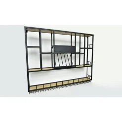 Vägghängd barhylla i svart metall | Vin, glas & flaskförvaring | 150 × 120 cm
