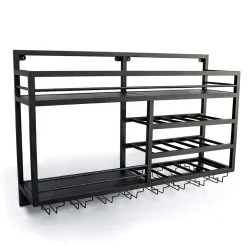 Vägghängd vinhylla | Vin & glasförvaring | Tom vänster | 99 × 25 × 65 cm | Obsidian