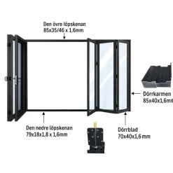 Vikbar altandörr i aluminium 3,0 x 2,43 m | Vit | 5 mm härdat glas