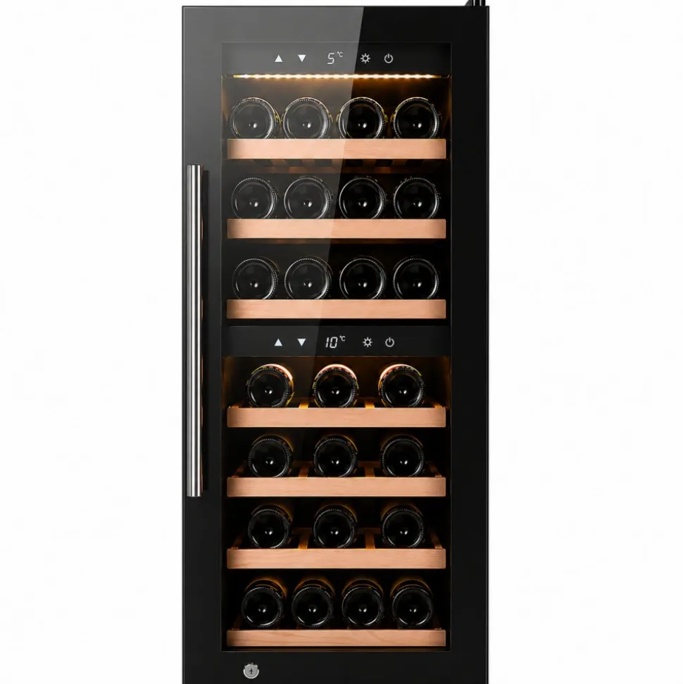 Vinkyl för 38 flaskor | 110 liter | Dual zone med glasdörr & touchkontroll