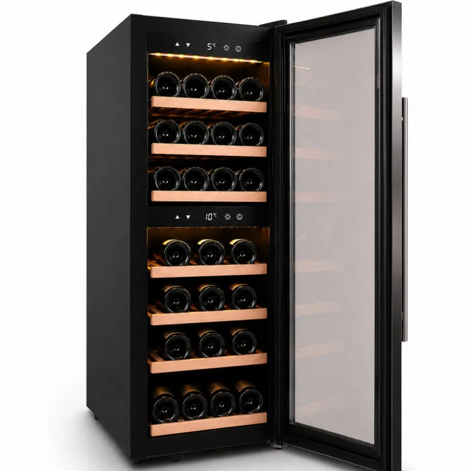 Vinkyl för 38 flaskor | 110 liter | Dual zone med glasdörr & touchkontroll