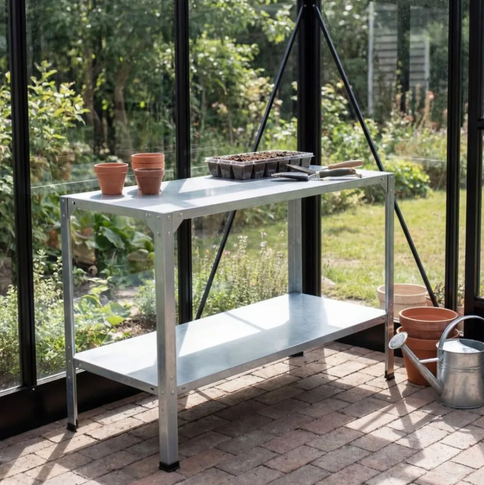 Växthusbord med 2 hyllplan Stilrent och lättplacerat odlingsbord 115×50×80 cm