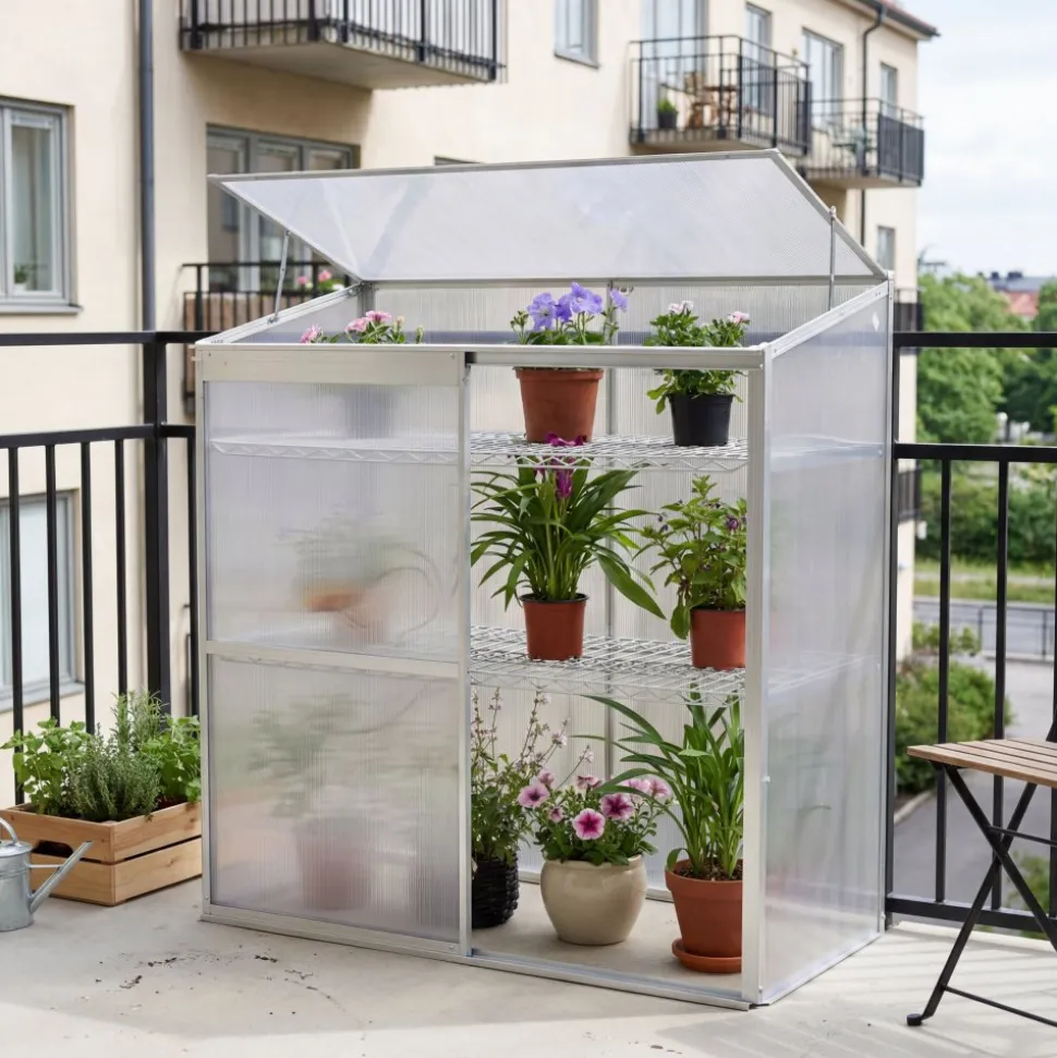Växthus för balkong | Kanalplast | 129x58x140 cm | Aluminiumram