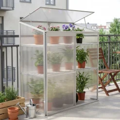 Växthus för balkong | Kanalplast | 129x58x140 cm | Aluminiumram