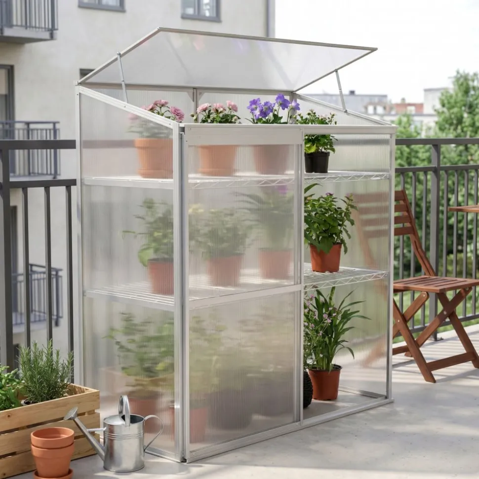 Växthus för balkong | Kanalplast | 129x58x140 cm | Aluminiumram