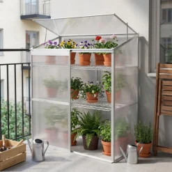 Växthus för balkong | Kanalplast | 129x58x140 cm | Aluminiumram