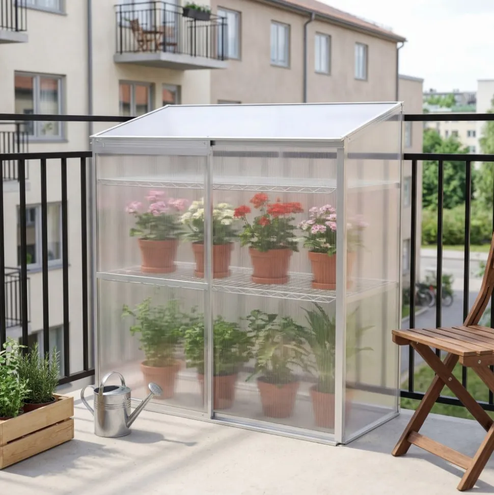 Växthus för balkong | Kanalplast | 129x58x140 cm | Aluminiumram