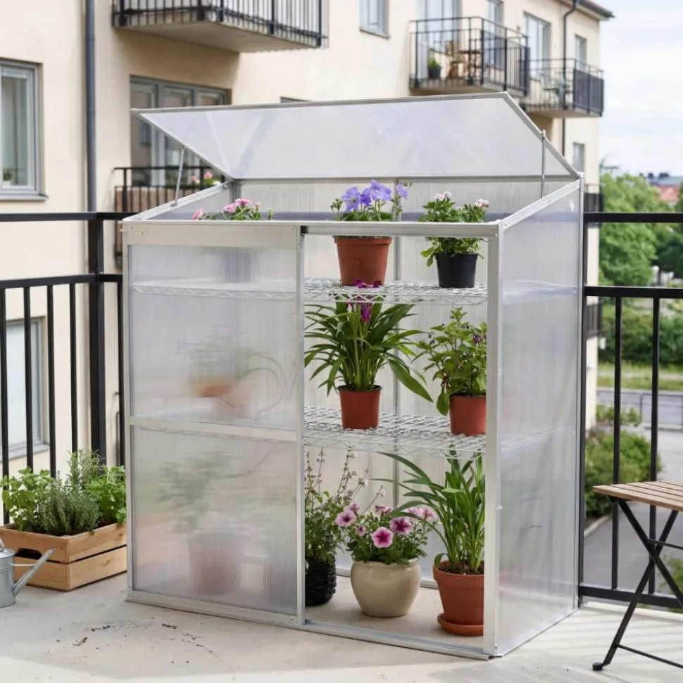 Växthus för balkong | Kanalplast | 129x58x140 cm | Aluminiumram