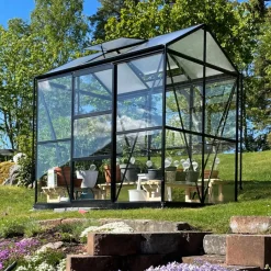 Växthus med adaptiv dörrplacering 3,5m² | 4mm säkerhetsglas | Svart