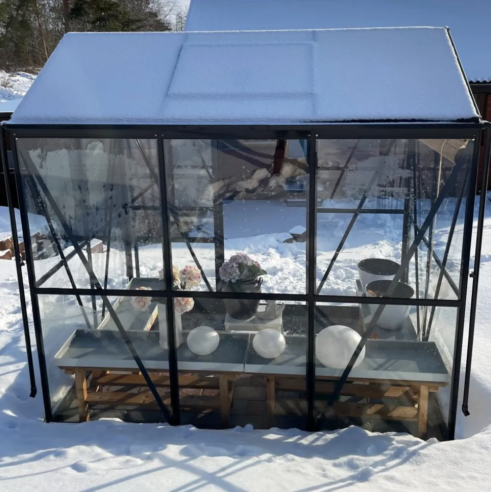 Växthus med adaptiv dörrplacering 3,5m² | 4mm säkerhetsglas | Svart