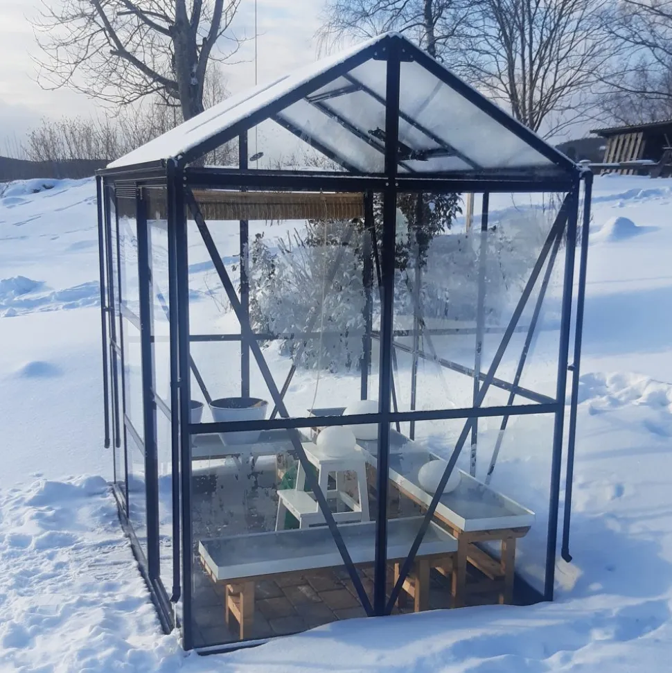 Växthus med adaptiv dörrplacering 3,5m² | 4mm säkerhetsglas | Svart