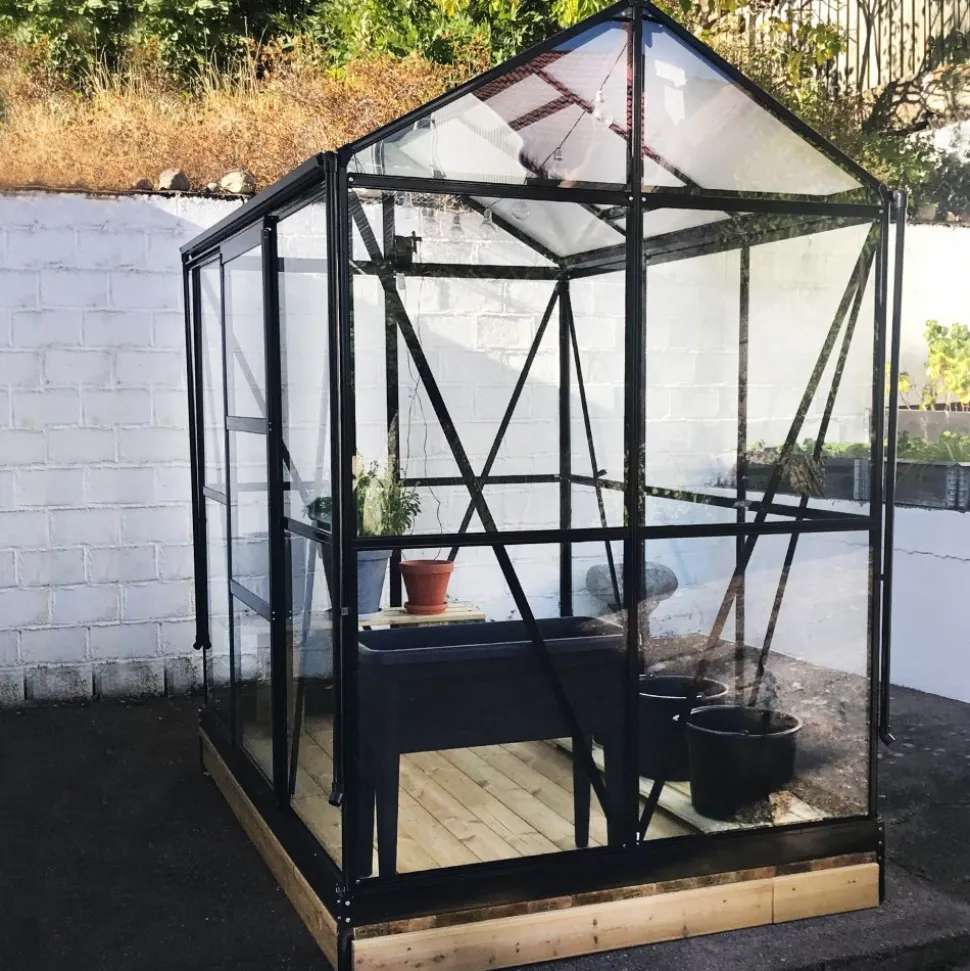 Växthus med adaptiv dörrplacering 3,5m² | 4mm säkerhetsglas | Svart