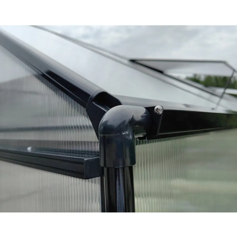 Växthus 18m² Premium | Extra hög odlingshöjd | 6mm kanalplast | Svart