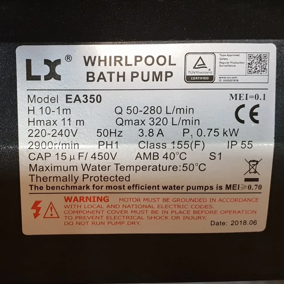 Whirlpool LX EA350 pump till spabad